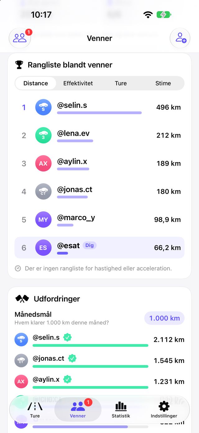 Rangliste blandt venner i Tespit Social