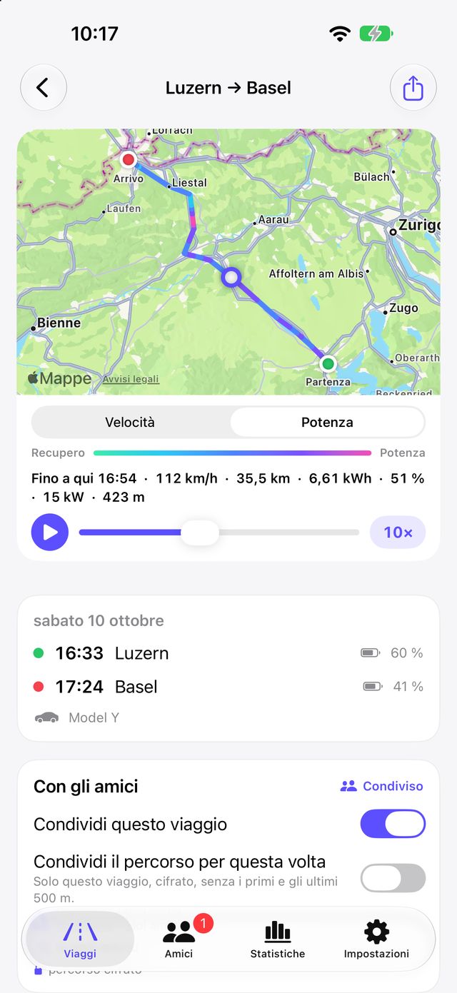 Un viaggio in Tespit Social con il percorso colorato sulla mappa