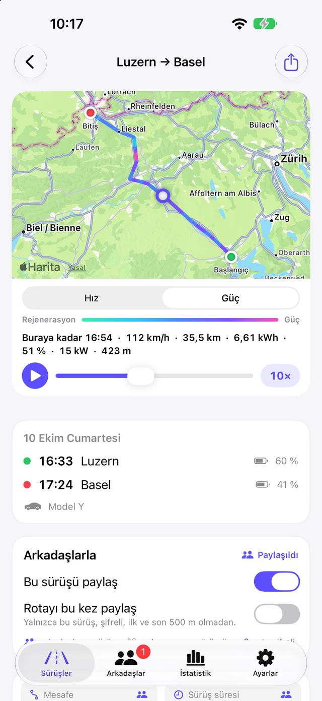 Tespit Social’da haritada renklendirilmiş rotası olan bir sürüş